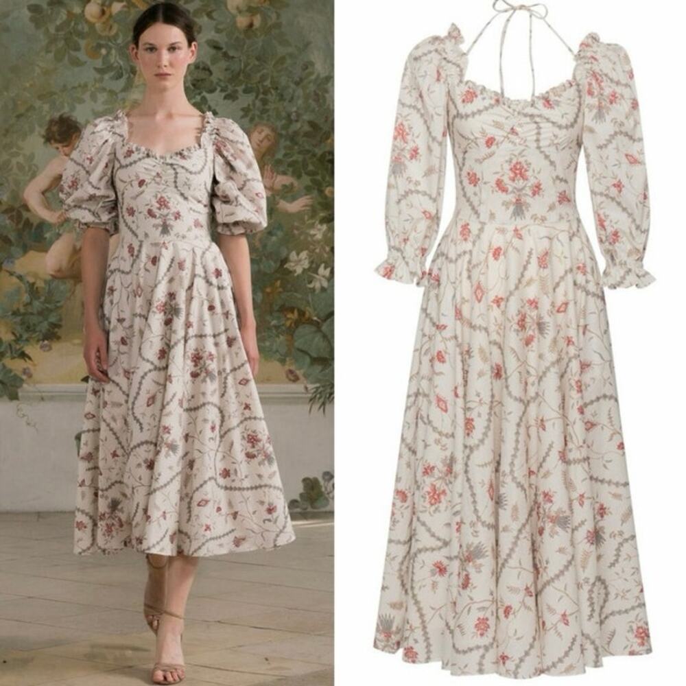 Lena Hoschek Angélique Ruffled Floral Cotton Midi Dress